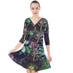 Succulents Quarter Sleeve Front Wrap Dress by okhismakingart