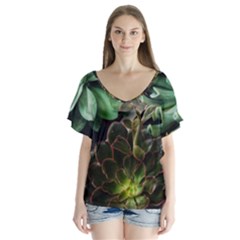 Succulents V-neck Flutter Sleeve Top by okhismakingart