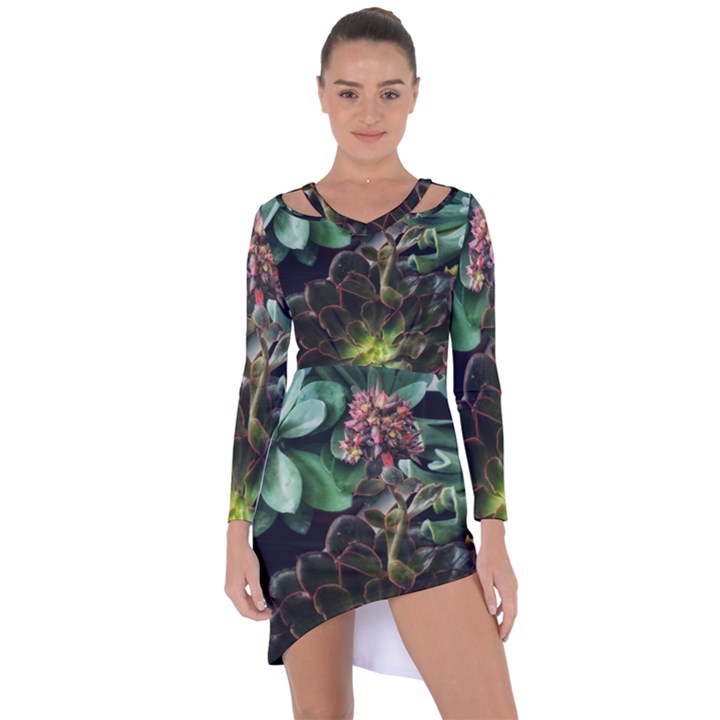 Succulents Asymmetric Cut-Out Shift Dress