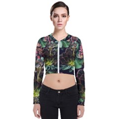 Succulents Long Sleeve Zip Up Bomber Jacket by okhismakingart