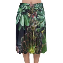 Succulents Velvet Flared Midi Skirt by okhismakingart