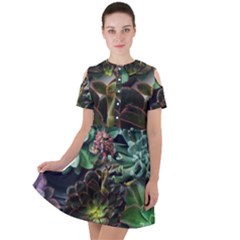 Succulents Short Sleeve Shoulder Cut Out Dress 