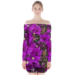 Bougainvillea  Long Sleeve Off Shoulder Dress by okhismakingart