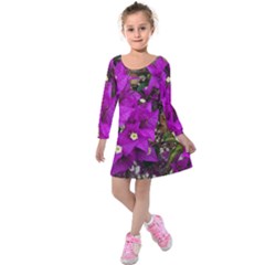 Bougainvillea  Kids  Long Sleeve Velvet Dress by okhismakingart