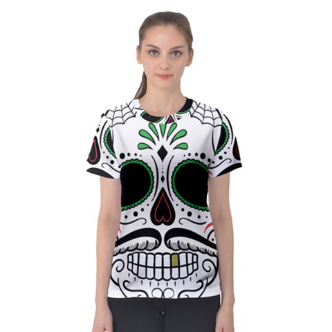 Day Of The Dead Skull Sugar Skull Women s Sport Mesh Tee by Sudhe