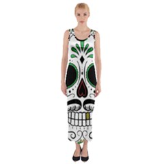 Day Of The Dead Skull Sugar Skull Fitted Maxi Dress by Sudhe