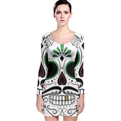 Day Of The Dead Skull Sugar Skull Long Sleeve Velvet Bodycon Dress