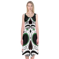 Day Of The Dead Skull Sugar Skull Midi Sleeveless Dress by Sudhe