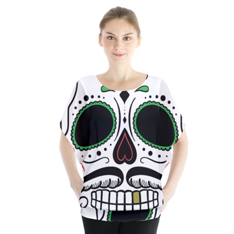 Day Of The Dead Skull Sugar Skull Batwing Chiffon Blouse by Sudhe