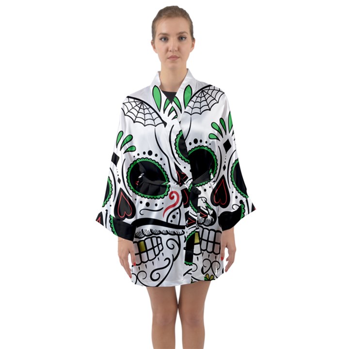 Day Of The Dead Skull Sugar Skull Long Sleeve Kimono Robe