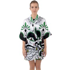 Day Of The Dead Skull Sugar Skull Quarter Sleeve Kimono Robe by Sudhe