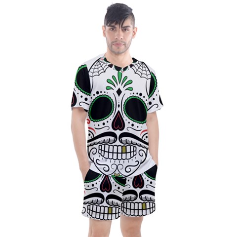 Day Of The Dead Skull Sugar Skull Men s Mesh Tee And Shorts Set by Sudhe