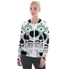 Day Of The Dead Skull Sugar Skull Velour Zip Up Jacket