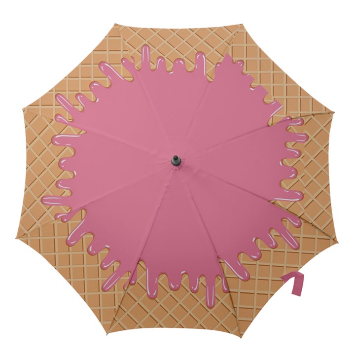 Ice Cream Pink melting background with beige cone Hook Handle Umbrellas (Large)