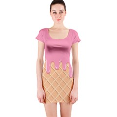 Ice Cream Pink Melting Background With Beige Cone Short Sleeve Bodycon Dress by genx