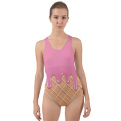 Ice Cream Pink Melting Background With Beige Cone Cut-out Back One Piece Swimsuit by genx