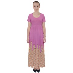 Ice Cream Pink Melting Background With Beige Cone High Waist Short Sleeve Maxi Dress by genx