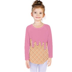 Ice Cream Pink Melting Background With Beige Cone Kids  Long Sleeve Tee