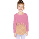 Ice Cream Pink melting background with beige cone Kids  Long Sleeve Tee View1