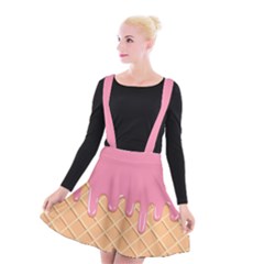 Ice Cream Pink Melting Background With Beige Cone Suspender Skater Skirt by genx