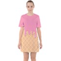 Ice Cream Pink melting background with beige cone Sixties Short Sleeve Mini Dress View1