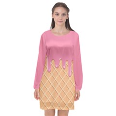 Ice Cream Pink Melting Background With Beige Cone Long Sleeve Chiffon Shift Dress  by genx