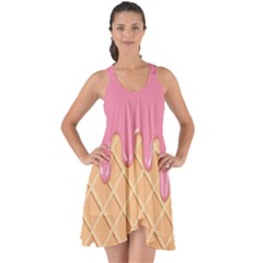 Ice Cream Pink Melting Background With Beige Cone Show Some Back Chiffon Dress by genx