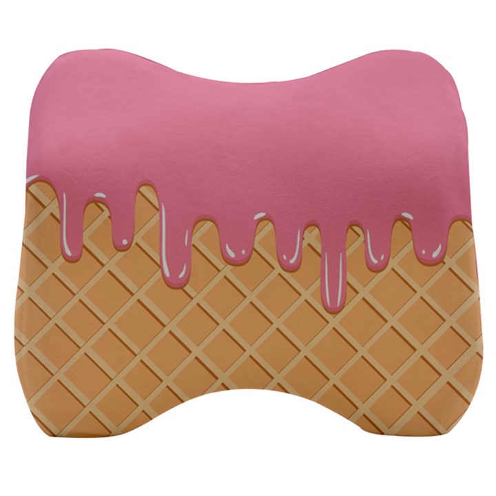 Ice Cream Pink melting background with beige cone Velour Head Support Cushion