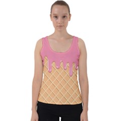 Ice Cream Pink Melting Background With Beige Cone Velvet Tank Top by genx