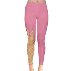 Ice Cream Pink Melting Background With Beige Cone Inside Out Leggings by genx