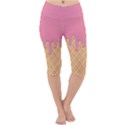 Ice Cream Pink melting background with beige cone Lightweight Velour Cropped Yoga Leggings View1