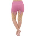 Ice Cream Pink melting background with beige cone Lightweight Velour Cropped Yoga Leggings View4