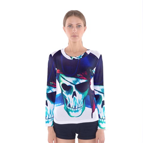 Skull Pirates Symbol Skeleton Women s Long Sleeve Tee by Sudhe