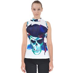 Skull Pirates Symbol Skeleton Mock Neck Shell Top by Sudhe