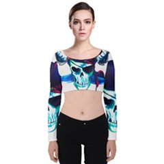 Skull Pirates Symbol Skeleton Velvet Long Sleeve Crop Top by Sudhe