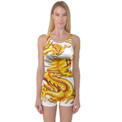 Chinese Dragon Golden One Piece Boyleg Swimsuit by Sudhe