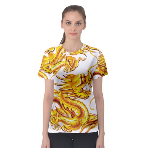 Chinese Dragon Golden Women s Sport Mesh Tee by Sudhe