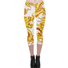 Chinese Dragon Golden Capri Leggings  by Sudhe