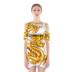 Chinese Dragon Golden Shoulder Cutout One Piece Dress by Sudhe