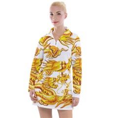 Chinese Dragon Golden Women s Hoodie Dress