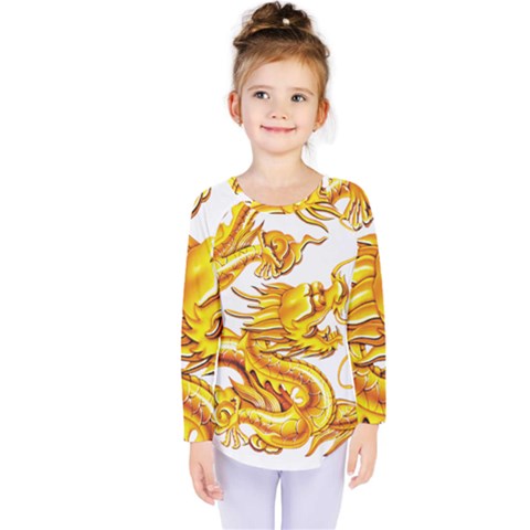 Chinese Dragon Golden Kids  Long Sleeve Tee by Sudhe