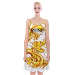 Chinese Dragon Golden Spaghetti Strap Velvet Dress by Sudhe