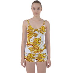 Chinese Dragon Golden Tie Front Two Piece Tankini by Sudhe