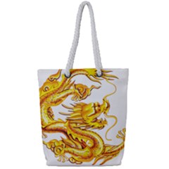 Chinese Dragon Golden Full Print Rope Handle Tote (small) by Sudhe