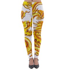 Chinese Dragon Golden Lightweight Velour Leggings by Sudhe