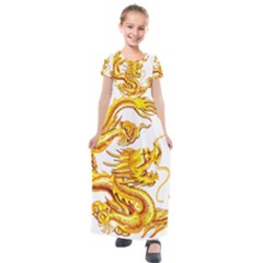 Chinese Dragon Golden Kids  Short Sleeve Maxi Dress by Sudhe