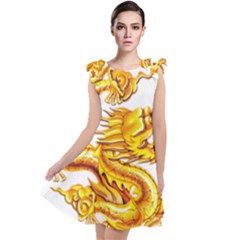 Chinese Dragon Golden Tie Up Tunic Dress by Sudhe