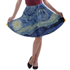 The Starry Night Starry Night Over The Rhne Pain A-line Skater Skirt by Sudhe