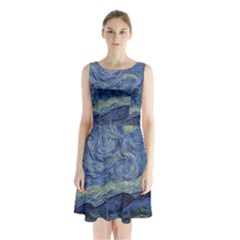 The Starry Night Starry Night Over The Rhne Pain Sleeveless Waist Tie Chiffon Dress by Sudhe