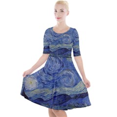 The Starry Night Starry Night Over The Rhne Pain Quarter Sleeve A-line Dress by Sudhe